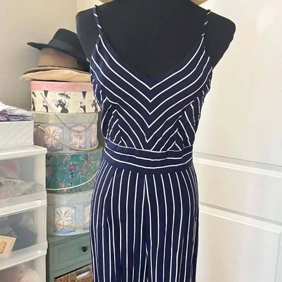 Derek Heart Navy and White Striped Jumpsuit - Picture 2 of 9